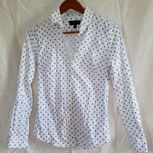 Banana Republic White with Black Print Dress Shirt, Size 2
